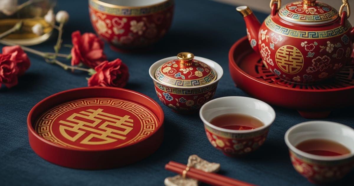Chinese wedding planning guide 2026 — tea ceremony, multi-course banquet, qun kwa, and lion dance traditions, on weddings.io.