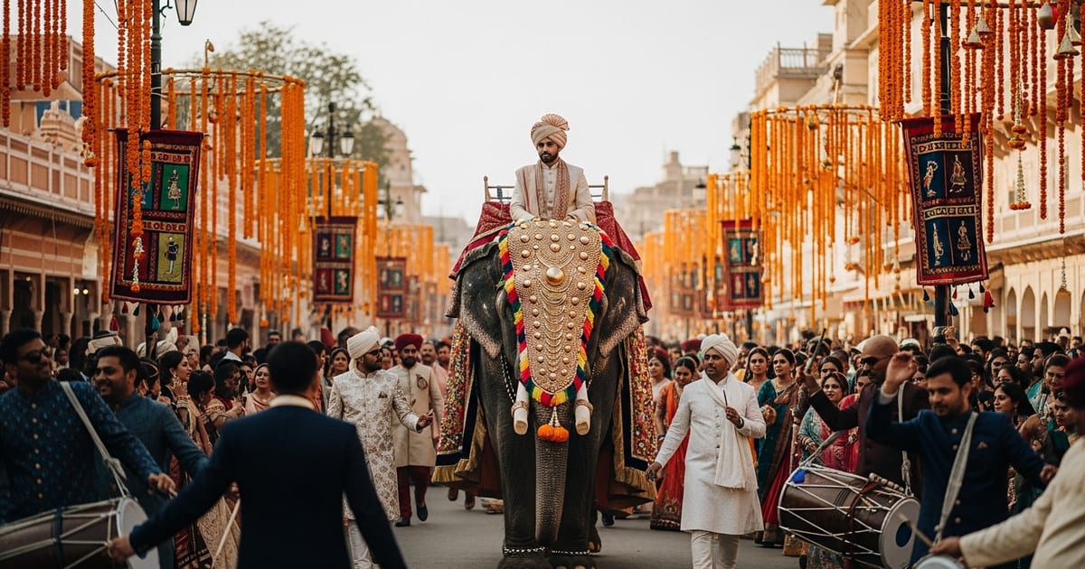 South Asian wedding app on weddings.io — managing Mehndi, Sangeet, Baraat, Ceremony and Reception in one system.